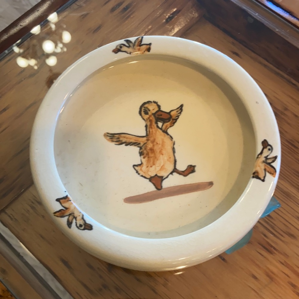 Weller pottery child’s dish with duck motif